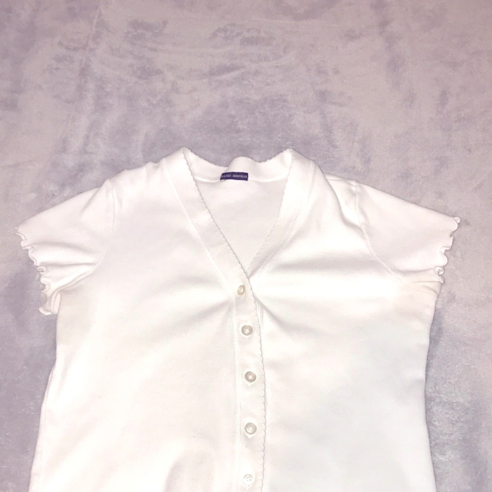 Brandy Melville White Button Up Crop Top With Lettuce Trim